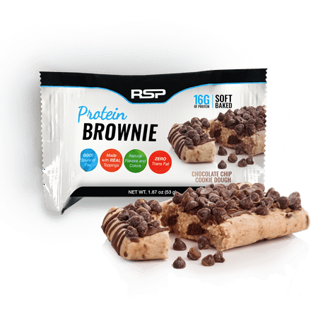 RSP Nutrition Protein Brownie On-The-Go Snack, Whey Protein, Gluten Free, Healthy Snack, Chocolate Chip Cookie Dough, 12 Pk