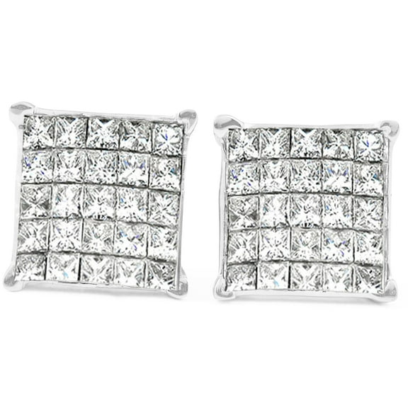 Pompeii 1 Ct Diamond Princess Cut Screw Back Studs Womens Earrings 10k White Gold