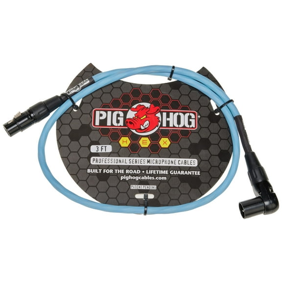 Pig Hog PHMH3DBR Hex Series, 3ft Right Angle Mic Cable, Daphne Blue