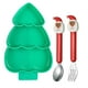 thumbnail image 1 of ColoMX Vajilla de fiesta en forma de árbol de Navidad Plato dividido para bebé con tenedor y cuchara Bandeja de frutas navideñas Plato seccionado de plástico para niños Verde, 1 of 7
