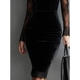 thumbnail image 2 of Black Velvet Bodycon Mini Dress With Long Sheer Lace Sleeves And Cutout Neckline, 2 of 3
