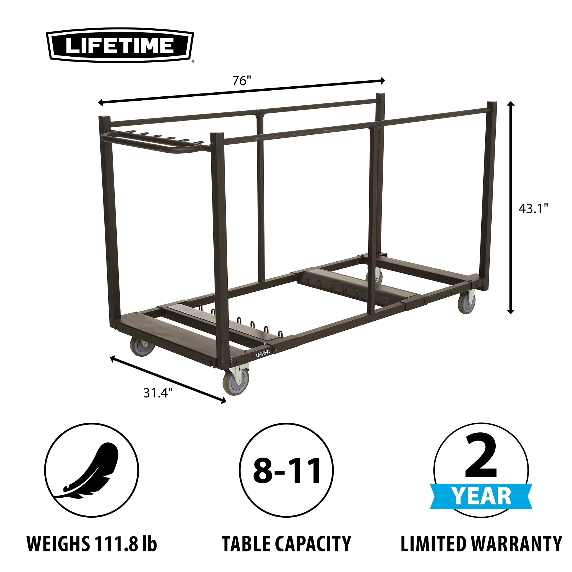 Lifetime Table Cart with Heavy Duty Steel, Black Sand Finish, 80193