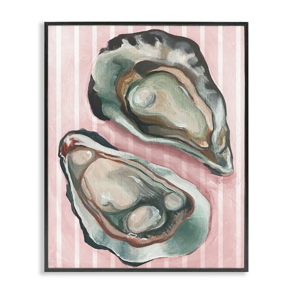 Stupell Industries Oysters on Pink Stripes Animals Painting Black Framed Art Print Wall Art, 11 x 14