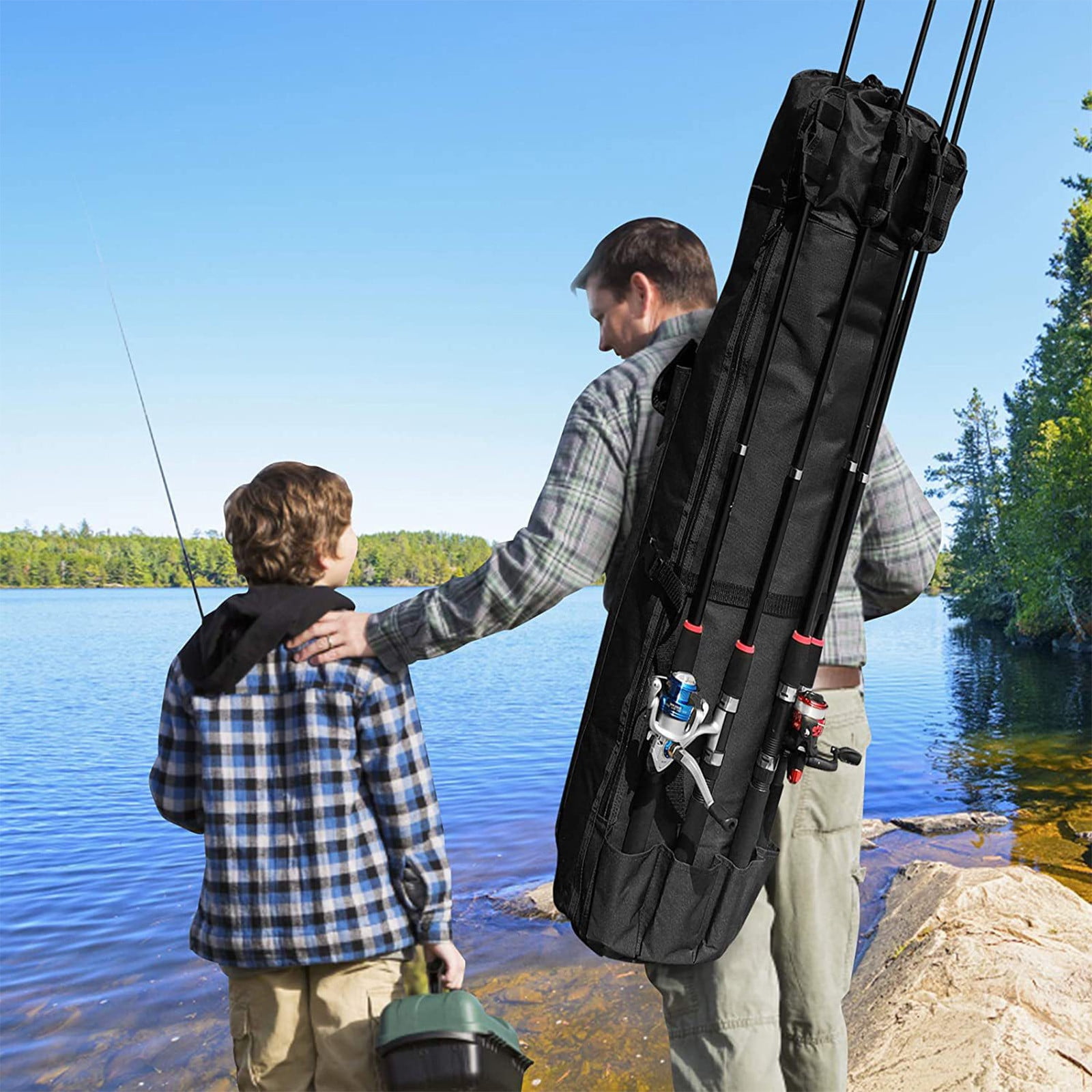 RKZDSR Fishing Rod Storage Bag Pole Holder Fishing Reel Carrier Case Holds  5 Poles Travel Case Waterproof Lightweight Tackle Box Multifunction Stand Fishing  Bags Large Capacity Fishing Gear Organizer 