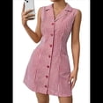 thumbnail image 2 of Vestidos Cortos con Botones para Mujer, Sin Mangas, Corte A, con Bolsillo. Cuadrícula Roja XL, 2 of 8