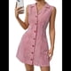 thumbnail image 2 of Vestidos Cortos con Botones para Mujer, Sin Mangas, Corte A, con Bolsillo. Cuadrícula Roja S, 2 of 8