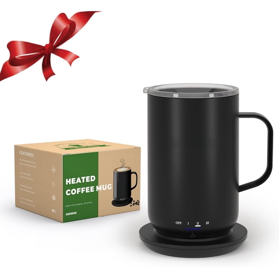 Self Heating Coffee Mug,High-Capacity- 18 oz, 180 Min Life, Heated Coffee Mug, Mug, Simple Temperature Control Operation, Gifts for Family Members (Black)