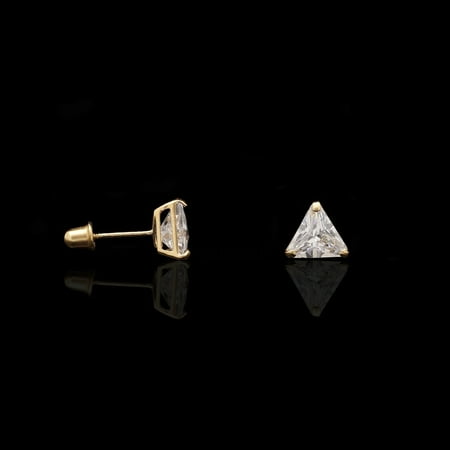 Quartz Trillion Earrings - 1ct Simulated Diamond Trillion Cut 14K Solid Yellow Gold Screw Back Stud Earrings