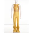 thumbnail image 3 of iEFiEL Kids Girls Sequins Leotard Mesh Ruffles Ballet Jazz Dance Costume Gold 12, 3 of 7