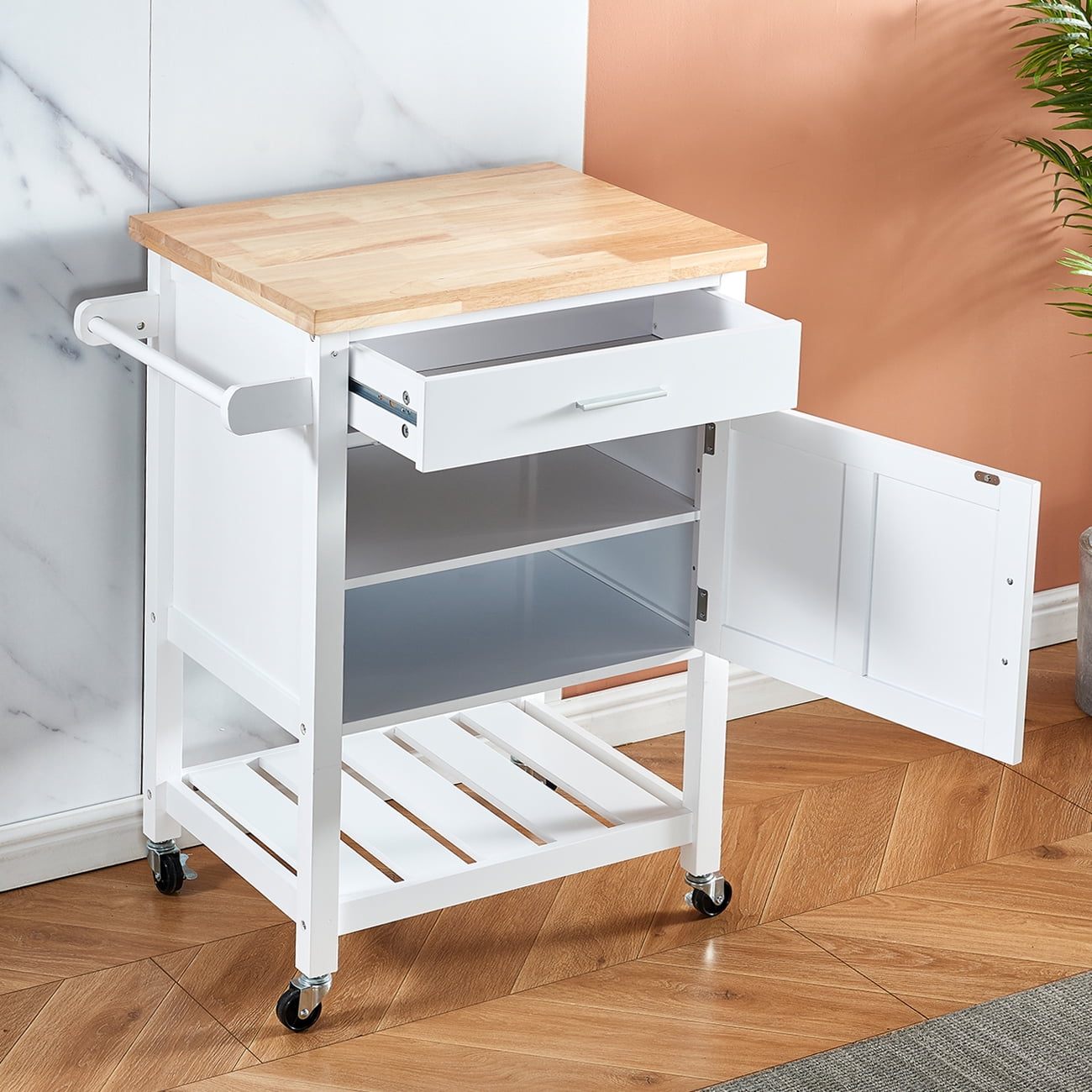Kitchen Island on Wheels with Storage Drawers, Rolling Island for