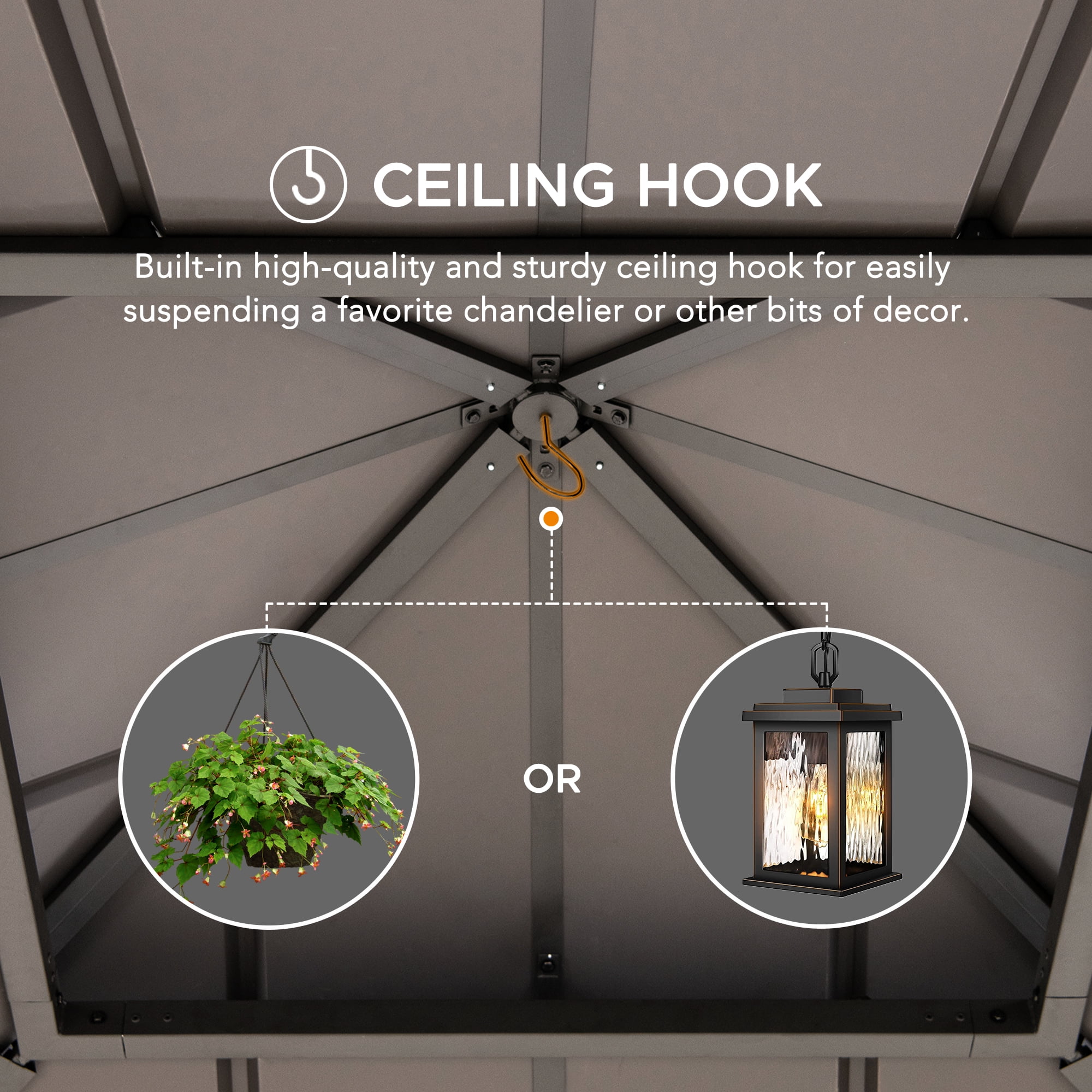 Sunjoy 11 x 11 ft Outdoor Wooden Gazebo Patio Steel Hardtop Gazebo with Cedar Frame and Ceiling Hook Wood Gazebo with 2-tier Metal Roof for Patios, Lawn, and Backyard, Brown