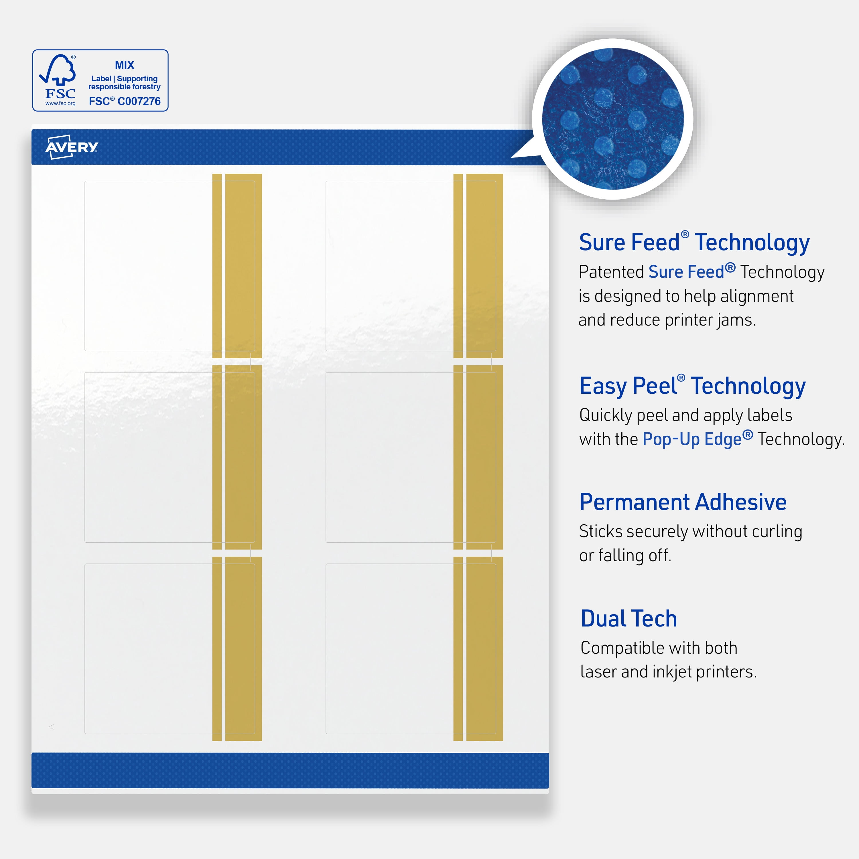Avery 3" x 3" Labels, Gold Double-Dipped Edge, 60 ct, Glossy, Double Dipped Gold Edge
