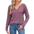 thumbnail image 2 of HLKJKLS Long Sleeve Shirts For Women V Neck Long Sleeve Loose T Shirt Polyester Autumn Winter Fashionable Casual Red S-Xxl, 2 of 9