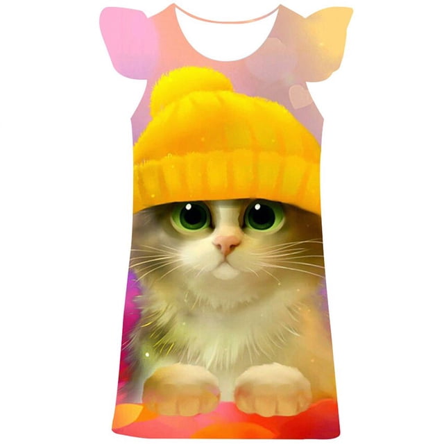 Vestidos de gato para niñas, ropa de fiesta para niños, vestido Formal de noche para niños, faldas informales de una pieza con dibujos animados de animales, Frocks3T Gao Jinjia LED