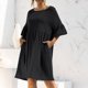 thumbnail image 2 of Vestido suelto con bolsillo de retazos y mangas acampanadas de Color sólido con cuello redondo a la moda informal para mujer Fridja  hjk102, 2 of 5