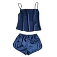thumbnail image 3 of SWSMCLT Women's 2 Piece Pajamas Satin Pajama Set Fall Thin Loose Silky Pjs Soft Cami Shorts Summer Sexy Lightweight Dark Blue Small, 3 of 4