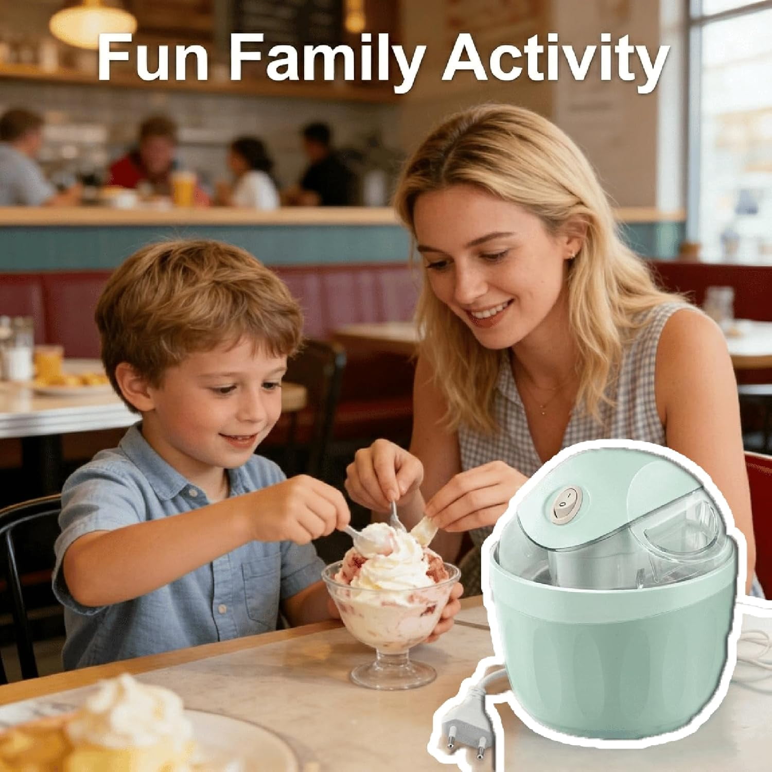 Small Home Mini Ice Cream Maker – Compact Electric Ice Cream Machine, Easy-to-Use, Pink & Blue Color Options, Portable DIY Ice Cream Machine for Home, Easy One-Touch Dessert Maker for Families (Cyan)