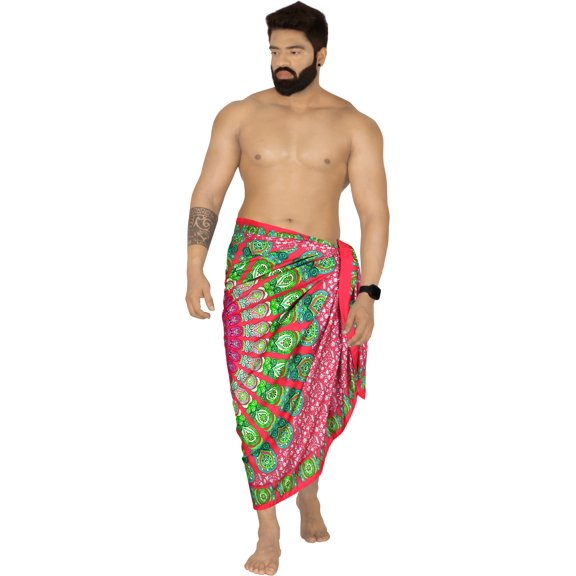 HAPPY BAY Men's Standard Casual Sarong Long Pareo Beach Wrap One Size Pink-R652 Summer Vacation Party