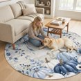 thumbnail image 2 of Small Round Rug 3Ft, Blue Grey Pumpkins Fall Non-Slip Washable Circle Rugs Carpet, Thanksgiving Floral Botanical Vintage Indoor Outdoor Rug Floor Mats Throw Runner for Bedroom Living Room Bathroom, 2 of 8