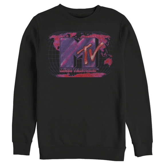 Men's MTV Dot Print Globe Logo  Sweatshirt Black Large