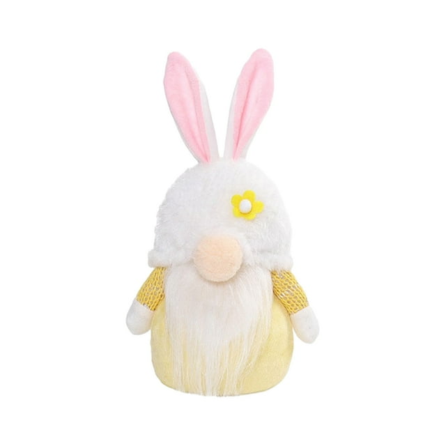 Peluche de conejito rosa de Pascua con luz LED amarilla, 15 x 13 cm, sin rostro, luz nocturna, ideal para cumpleaños, San Valentín, Pascua, Navidad y festivales.