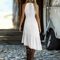 thumbnail image 5 of Noric Women's Halter Neck Dresses Lace Up Front Tiered Ruffle Asymmetrical Hem Summer Bohemian A Line Dresses, 5 of 9
