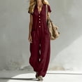 thumbnail image 5 of hoksml Women's V-Neck Short Sleeve Jumpsuit, Casual Button Front Wide Leg Overalls with Pockets, 5 of 7
