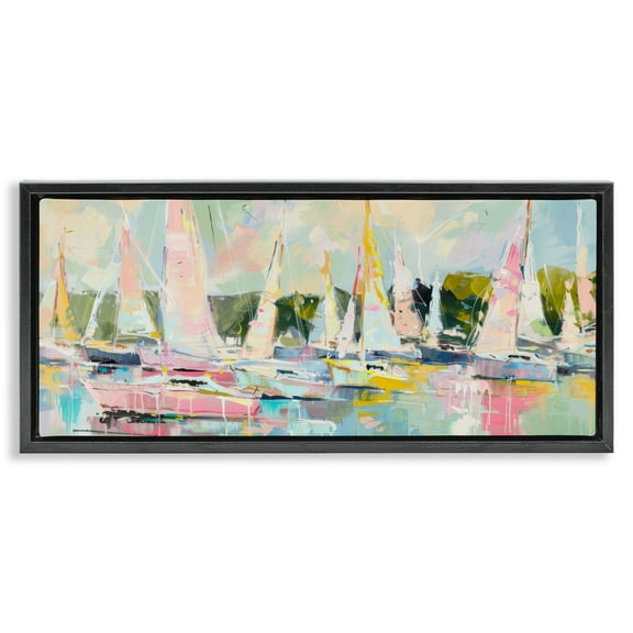 Stupell Industries Pastel Sails with Modern Paint Drip Black Framed Floater Canvas Wall Art, design by Creative Studio, 11 x 25
