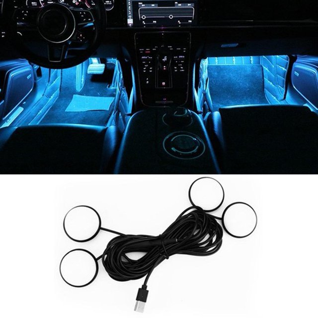 USB Foot Atmosphere Lamps Blue LED Interior Seat Ambient Decor Auto Accesso