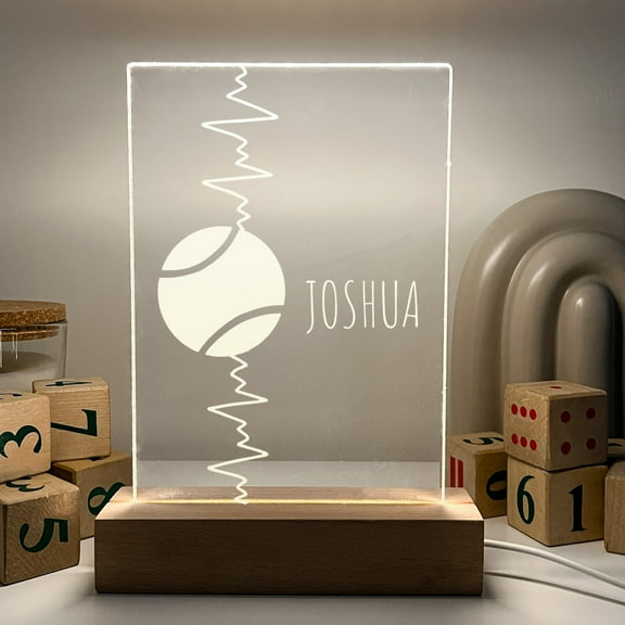 Custom Personalized Name LED Wood Stand Soft Night Light Up Table Lamp Boys Girls Sports Baseball Ball Softball Heartbeat Room Décor Gift