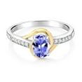thumbnail image 2 of Gem Stone King 10K Yellow Gold and 925 Sterling Silver Blue Tanzanite and White Lab Grown Diamond Engagement Ring for Women (0.83 Cttw, Available in Size 5, 6, 7, 8, 9), 2 of 4
