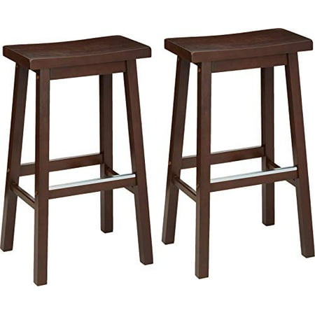 Basics Classic Solid Wood Saddle-Seat Kitchen Counter Stool with Foot Plate 29 Inch, Walnut, Set of 2