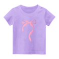 thumbnail image 2 of BRGZLK Girl Bow Graphic T Shirt Fashion Casual Cute Bow Print Comfy Round Neck Short Sleeve Top for Teens Trendy Oversized Tops Purple 11-12 Years, 2 of 3