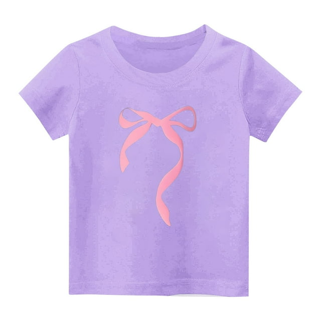 HVOBBTY T-Shirt Décontracté à Manches Courtes Confortable pour Fille, Mode Décontractée pour Filles Imprimé Lettre Col Rond Manches Courtes Violet, 9 Ans