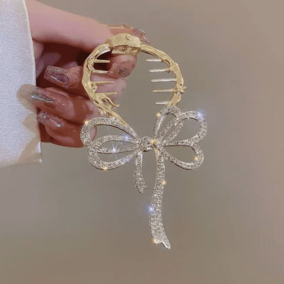 Bow Light Luxury Premium Feeling Hairpin, Rhinestone-Embellished Bow Hair Clip, Versatile Style for Both Daily Wear and Formal Occasions (Gold)M