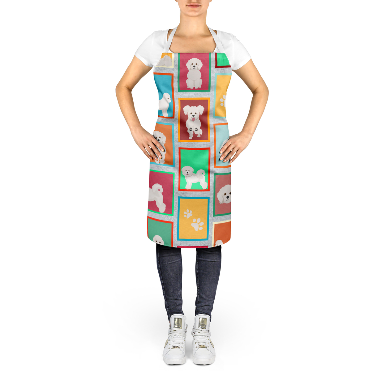 Lots of Bichon Frise Apron 27 in x 30 in
