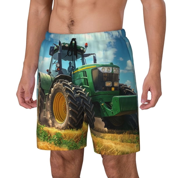 Fotbe Green Tractor Field Traje de Baño para Hombre – Shorts de Natación de Secado Rápido con Forro y Bolsillos-XX-Large