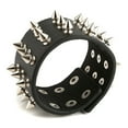 thumbnail image 3 of HZMAN Unisex Black Metal Spike Studded Punk Rock Biker Wide Strap Leather Bracelet (5cm Wide - Spike Black), 3 of 5