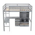 thumbnail image 6 of Full Size Solid and Stable Loft Wood Bed with Desk, Storage Shelves and Drawers, Built-In Ladder, High Loft Bed with Desk, Storage Shelves and Drawers,Guardrails (Grey), 6 of 12