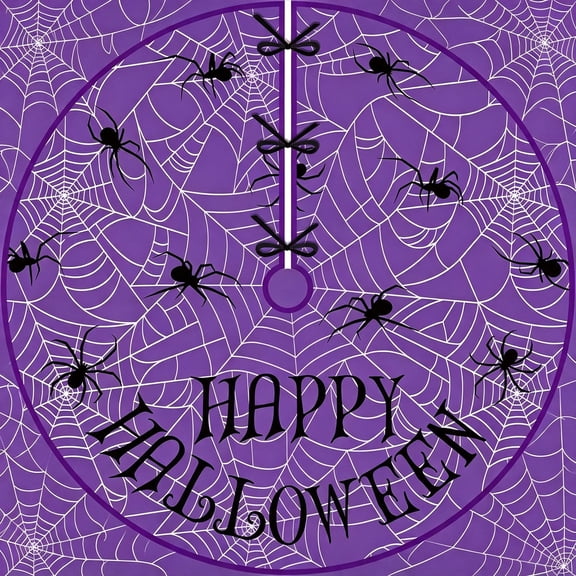 AUQ Halloween Tree Skirt 48 Inch Black Purple Spider Web Spooky Tree Skirt Halloween Mat Decorations for Black Cat Witches Trick Or Treat Party Indoor Holiday Decor