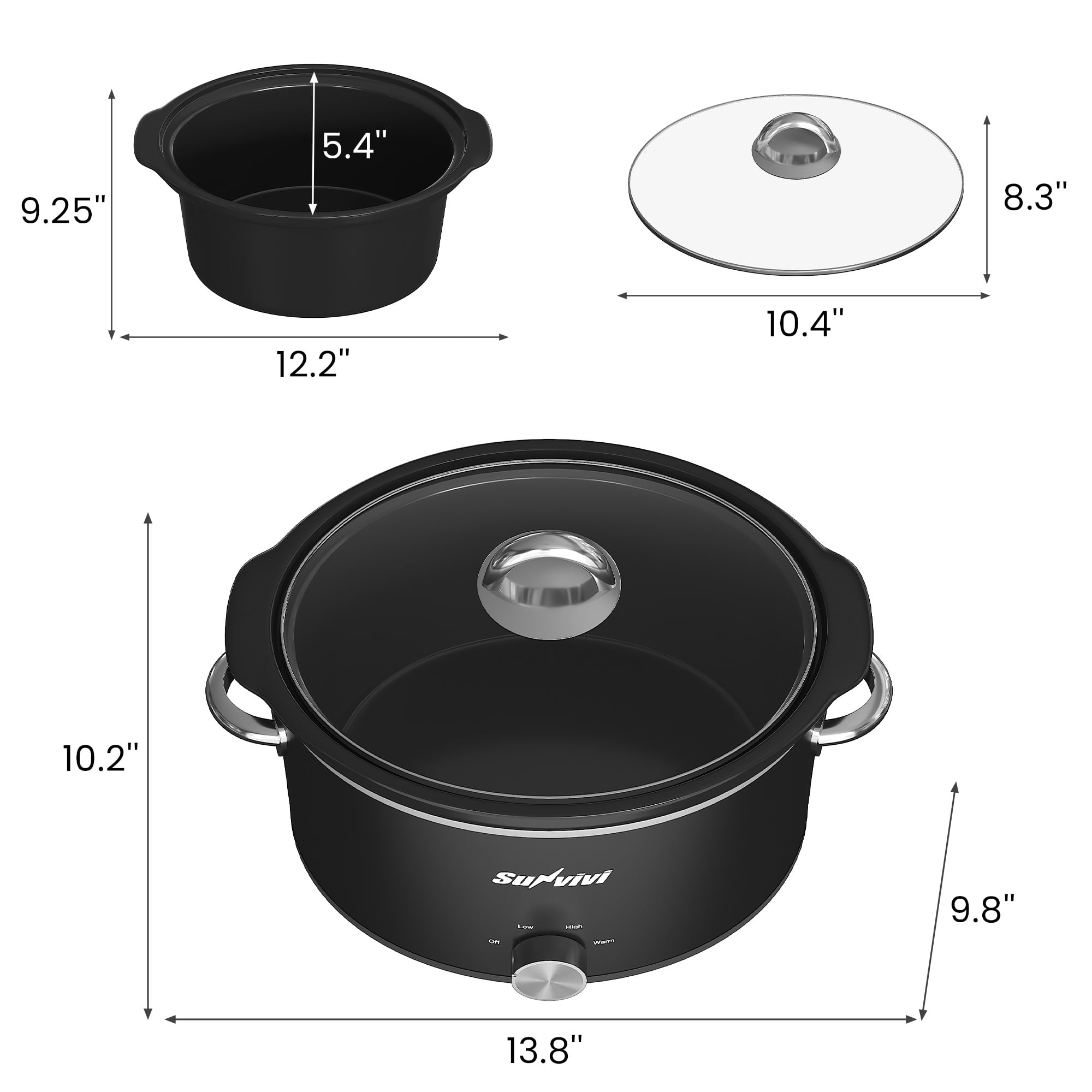Sunvivi 4QT Compact Slow Cooker & Food Warmer with 3 Temperature Settings, Dishwasher Safe, Blue