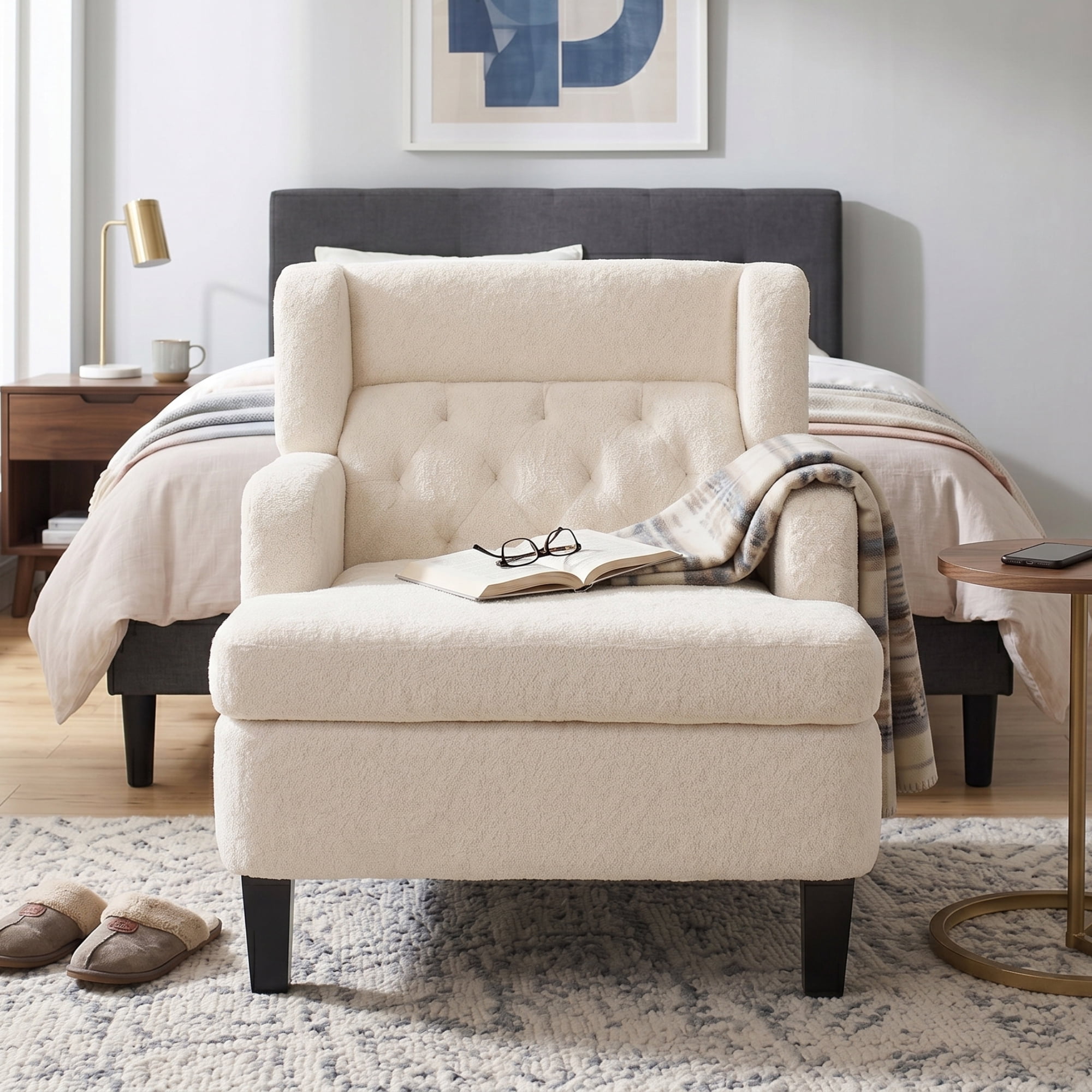 Euroco Modern Accent Chair,Upholstered Armchair with Solid Wood Frame,Comfy Reading Chair,Living Room Chair for Bedroom, Guest Room,Beige