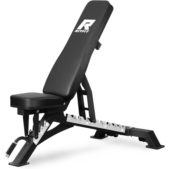 RitFit Adjustable/Foldable Utility Weight kklfec with Multiple Back Positions for Home Gym, Decline Incline, and Flat Settings for Weightlifting and Strength Training