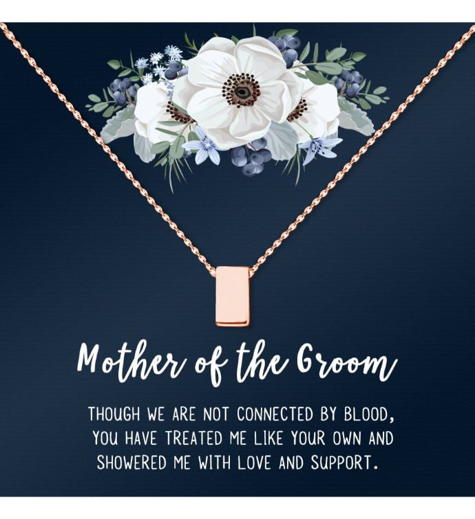 Gift for Mother of the Groom, Mother's Day Gift for Mother in Law, Gift for Her, Gold Cube Mother's Day Gift, Jewelry for Mom, Card Necklace Jewelry for Mom [Rose Gold, No-Personalized Card]