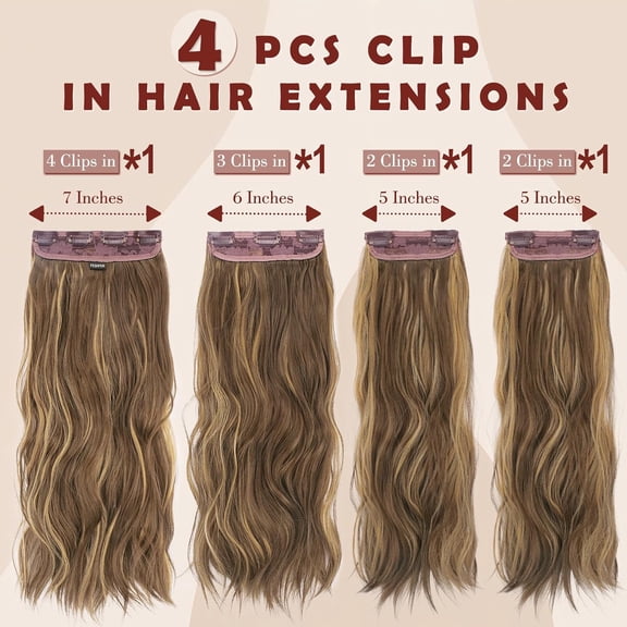 WEIF-Clip in Hair Extensions for Women - 4 Pcs Thick Double Weft Long Wavy Soft Synthetic Blends Well Hair Extension, 20 inch Golden Brown & Blonde