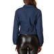 thumbnail image 3 of Chaqueta de mezclilla moto de mujer con solapa asimétrica y cierre de cremallera, de manga larga, color azul oscuro, 3 of 6