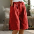 thumbnail image 2 of RYRJJ Bermuda Shorts for Women Wide Leg Cotton Linen Knee Length Summer Casual Long Shorts Loose High Waisted Short with Pockets(Red,XL), 2 of 6