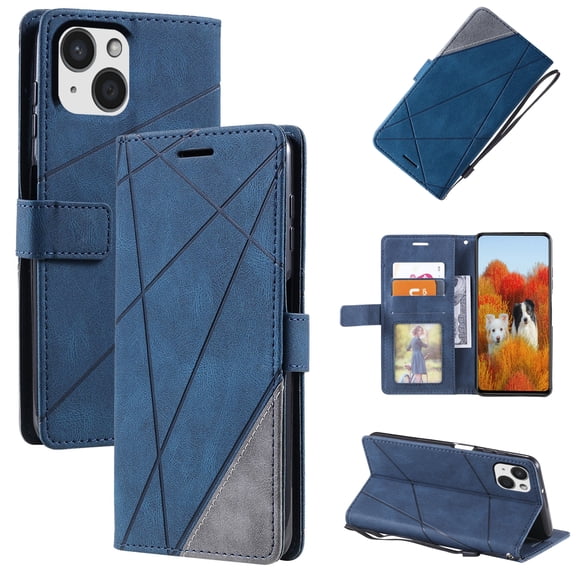 Feishell for iPhone 15 Phone Case,Wallet Case for Women Men,[RFID Blocking]Shockproof Durable PU Leather Magnetic Closure Credit Card Slots Purse Flip Kickstand Classic Style,Blue