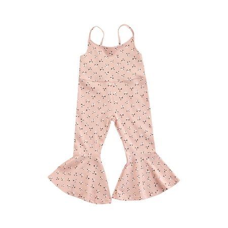 

Fanvereka Kid Suspender Jumpsuit with Flower Print Ruffle Hem High-waisted Version Summer Clothing
