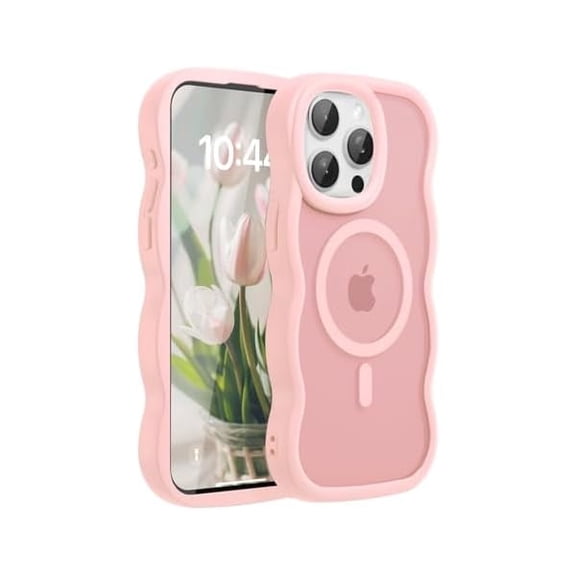 Magnetic for iPhone 15 Pro Max Case, Compatible with Magsafe Wavy Frame Cute Translucent Matte Hard Back Silicone Bumper Shockproof Phone Case for iPhone 15 Pro Max Women Girls, Pink